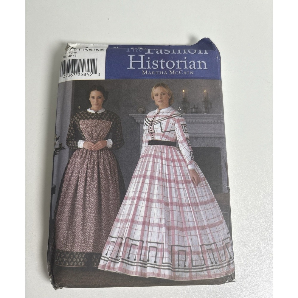 Simplicity 7212 Fashion Historian Dress 1860 Civil War Martha McCain 14-20 Uncut